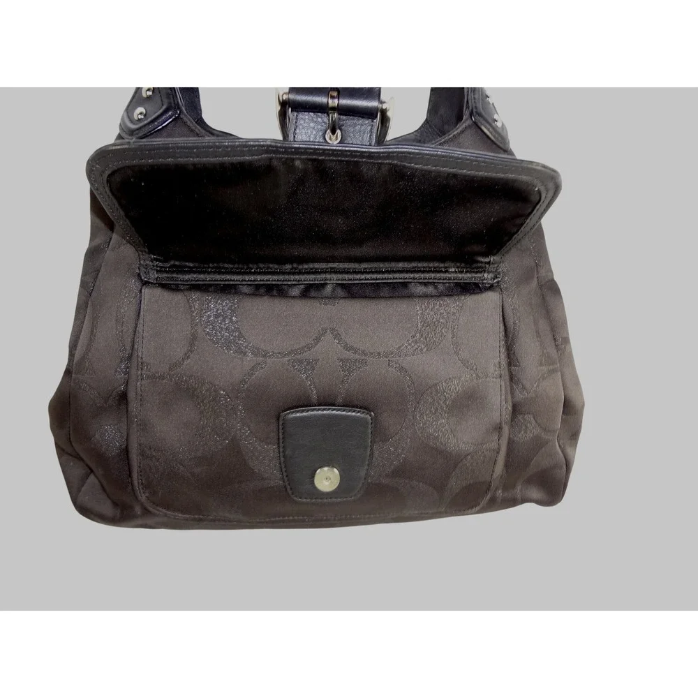 Coach Campbell Signature Hobo‎ Shoulder Bag in Black Metallic Black Leather Trim